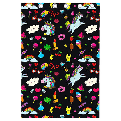 Black Girly Unicorn Pattern Print Curtain