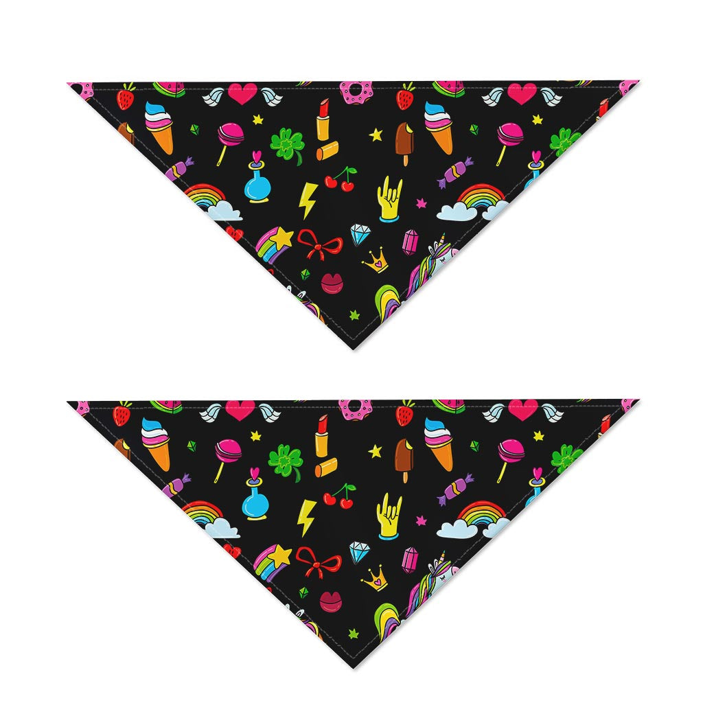 Black Girly Unicorn Pattern Print Dog Bandana