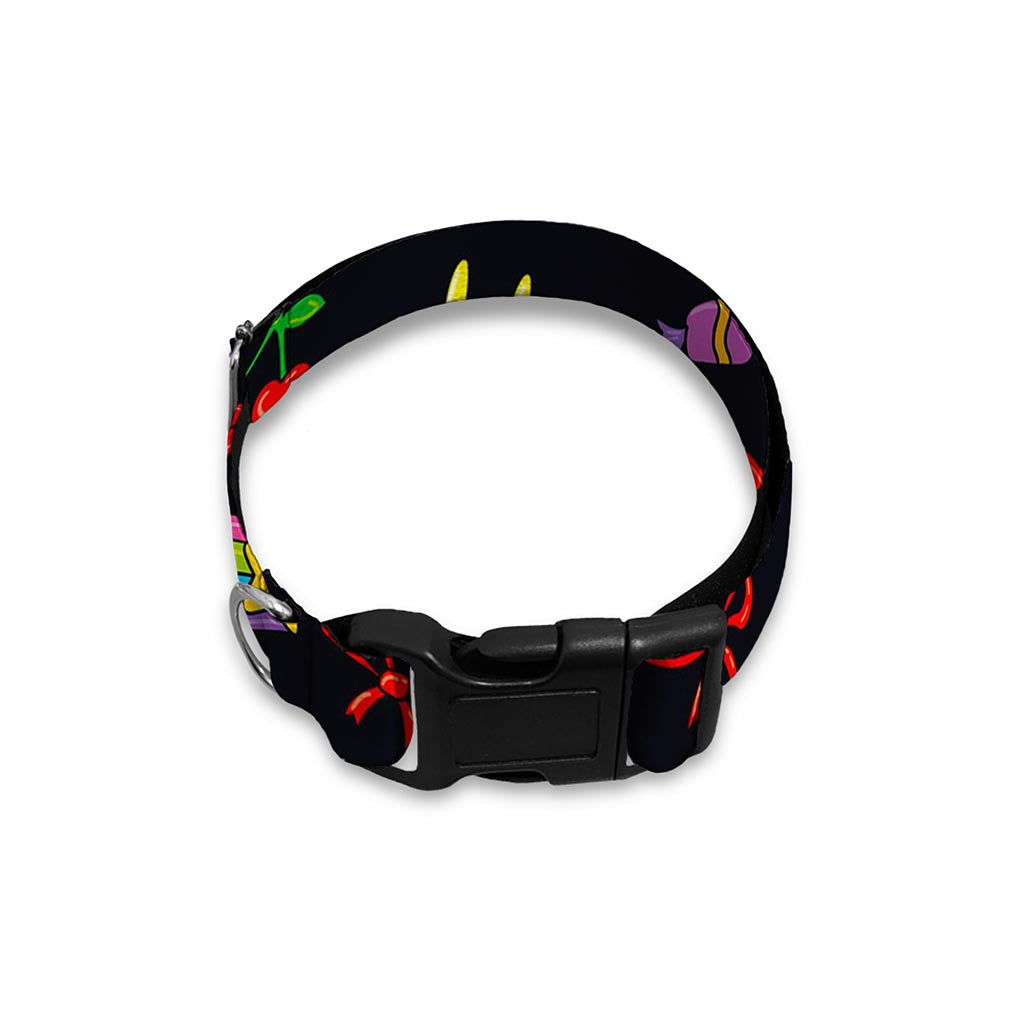 Black Girly Unicorn Pattern Print Dog Collar