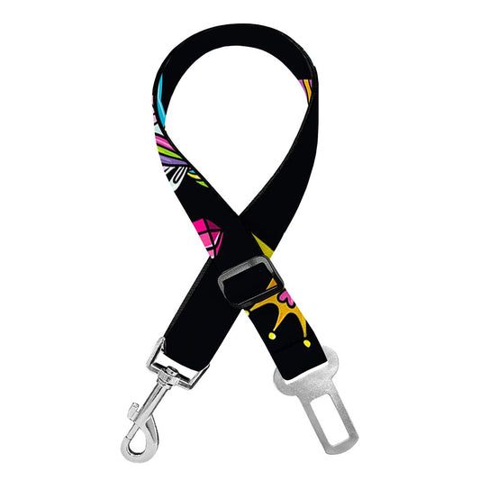 Black Girly Unicorn Pattern Print Dog Seat Belt