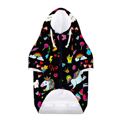 Black Girly Unicorn Pattern Print Dog Zip Up Hoodie