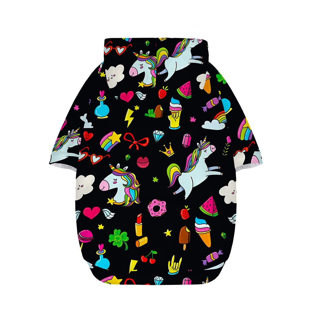 Black Girly Unicorn Pattern Print Dog Zip Up Hoodie