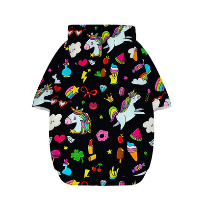 Black Girly Unicorn Pattern Print Dog Zip Up Hoodie