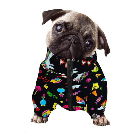Black Girly Unicorn Pattern Print Dog Zip Up Jacket
