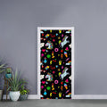 Black Girly Unicorn Pattern Print Door Sticker