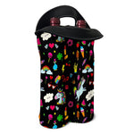 Black Girly Unicorn Pattern Print Double Neoprene Wine Tote