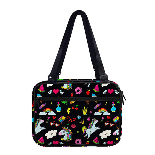 Black Girly Unicorn Pattern Print Double Strap Bible Bag