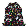 Black Girly Unicorn Pattern Print Drawstring Bag