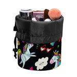 Black Girly Unicorn Pattern Print Drawstring Makeup Bag
