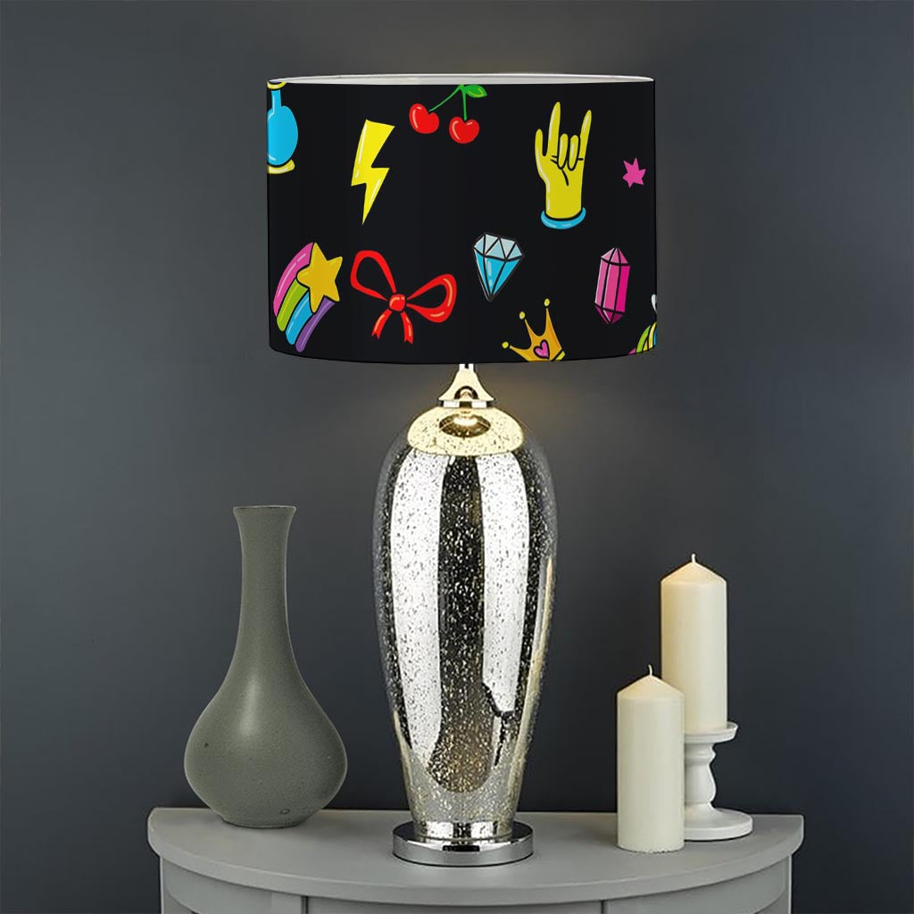 Black Girly Unicorn Pattern Print Drum Lamp Shade