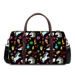 Black Girly Unicorn Pattern Print Duffle Bag