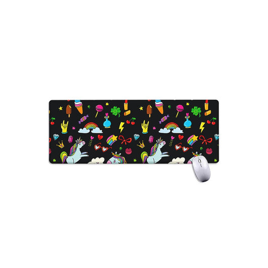 Black Girly Unicorn Pattern Print Extended Mouse Pad