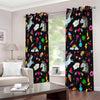 Black Girly Unicorn Pattern Print Extra Wide Grommet Curtains