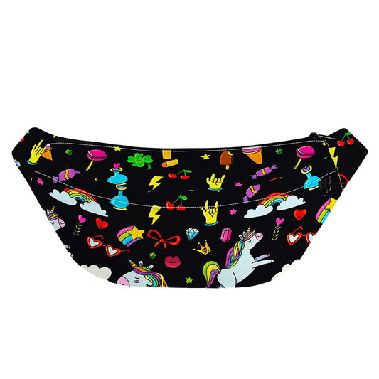 Black Girly Unicorn Pattern Print Fanny Pack