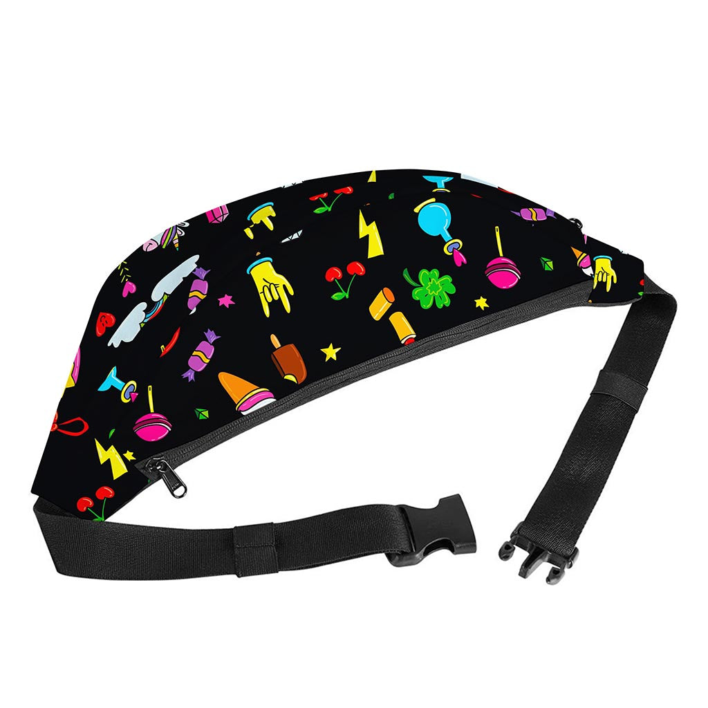 Black Girly Unicorn Pattern Print Fanny Pack
