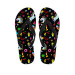 Black Girly Unicorn Pattern Print Flip Flops