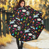 Black Girly Unicorn Pattern Print Foldable Umbrella