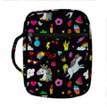 Black Girly Unicorn Pattern Print Front Pocket Bible Bag