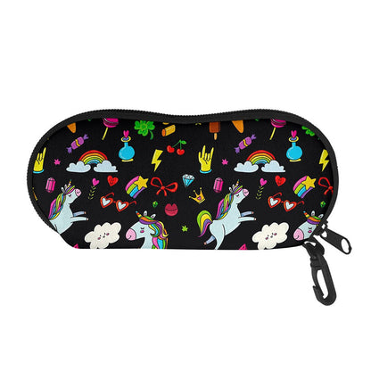 Black Girly Unicorn Pattern Print Glasses Case