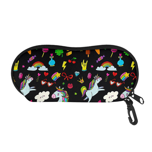 Black Girly Unicorn Pattern Print Glasses Case