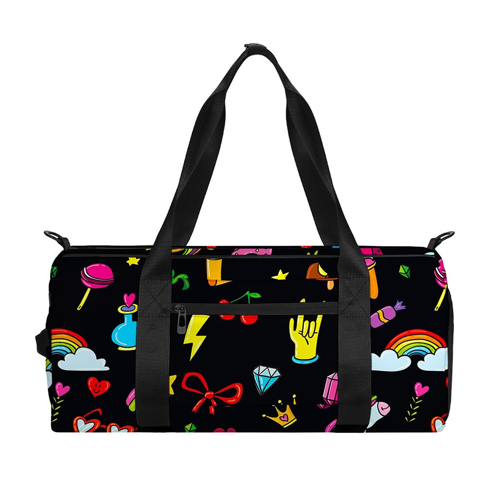 Black Girly Unicorn Pattern Print Gym Bag