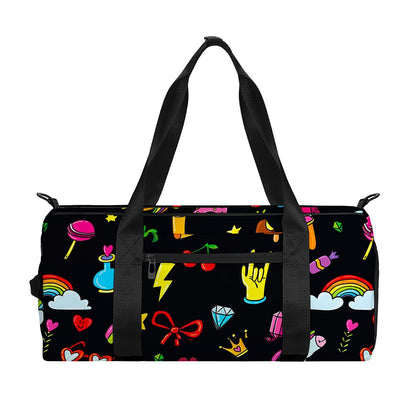 Black Girly Unicorn Pattern Print Gym Bag
