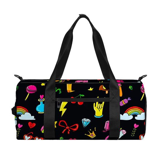 Black Girly Unicorn Pattern Print Gym Bag