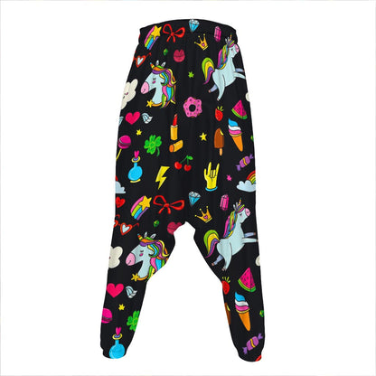 Black Girly Unicorn Pattern Print Hammer Pants