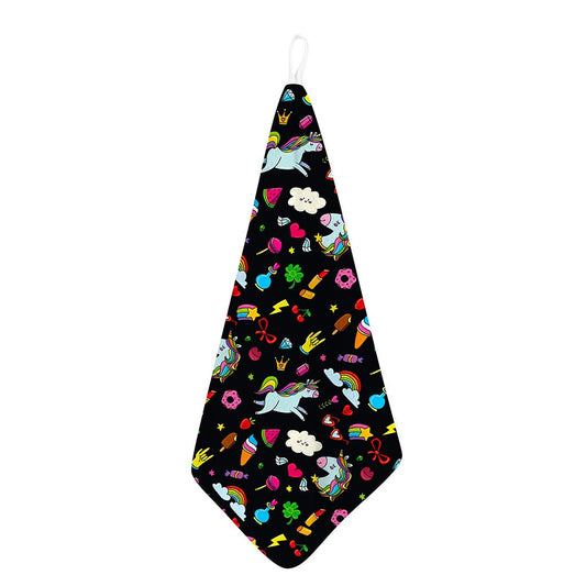 Black Girly Unicorn Pattern Print Hand Towel