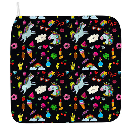 Black Girly Unicorn Pattern Print Hand Towel