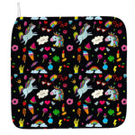 Black Girly Unicorn Pattern Print Hand Towel