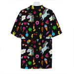 Black Girly Unicorn Pattern Print Hawaiian Shirt