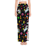 Black Girly Unicorn Pattern Print High Slit Maxi Skirt