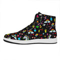 Black Girly Unicorn Pattern Print High Top Leather Sneakers
