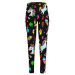 Black Girly Unicorn Pattern Print High-Waisted Pocket Leggings