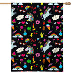 Black Girly Unicorn Pattern Print House Flag