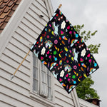 Black Girly Unicorn Pattern Print House Flag