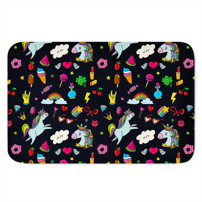 Black Girly Unicorn Pattern Print Indoor Door Mat