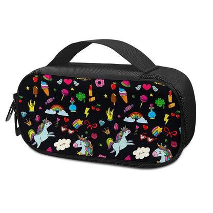 Black Girly Unicorn Pattern Print Insulin Cooler Travel Case