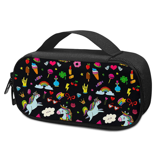 Black Girly Unicorn Pattern Print Insulin Cooler Travel Case