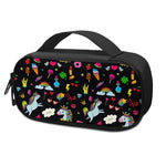 Black Girly Unicorn Pattern Print Insulin Cooler Travel Case