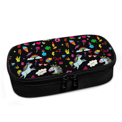 Black Girly Unicorn Pattern Print Insulin Cooler Travel Case