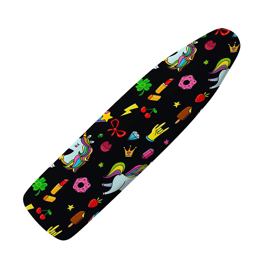 Black Girly Unicorn Pattern Print Ironing Board Cover