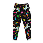 Black Girly Unicorn Pattern Print Jogger Pants