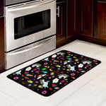 Black Girly Unicorn Pattern Print Kitchen Mat