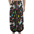 Black Girly Unicorn Pattern Print Lantern Pants