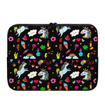 Black Girly Unicorn Pattern Print Laptop Sleeve