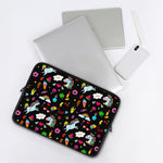 Black Girly Unicorn Pattern Print Laptop Sleeve