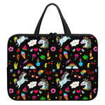 Black Girly Unicorn Pattern Print Laptop Sleeve With Handle