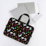 Black Girly Unicorn Pattern Print Laptop Sleeve With Handle